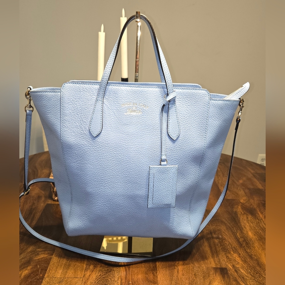 GUCCI 2-Way Blue Leather Tote Bag🩵